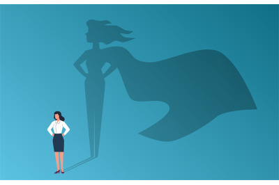 Businesswoman with superhero shadow. Confident woman, emancipation and