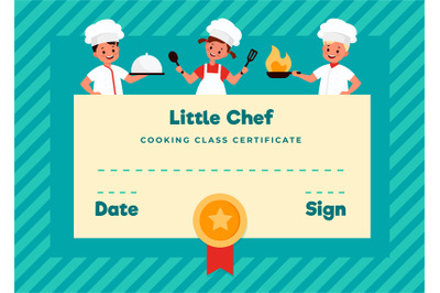 Kids cooking class certificate. Cooking school young chefs, culinary l