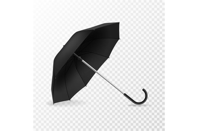 Realistic open umbrella. Side view blank object template&2C; black opened