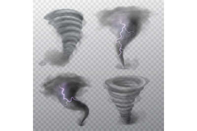 Tornado. Hurricane vortex with lightning, twister storm and thunderbol