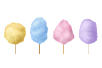 Cotton candy. Sweet sugar candyfloss pink, blue and yellow yummy fluff