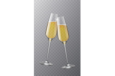 Two champagne glasses. Christmas toast symbol&2C; cheers xmas and wedding