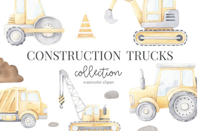 Watercolor Construction Trucks