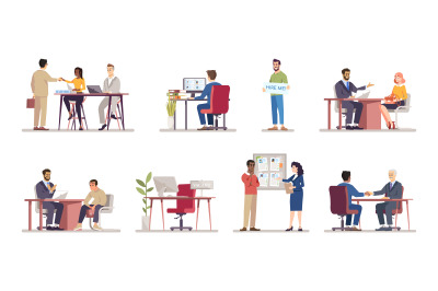 Employment service flat vector illustrations set