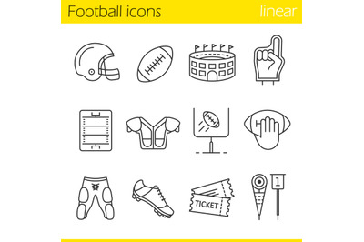 American football linear icons set