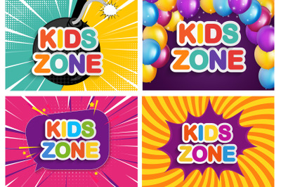 Collection of&nbsp;4 Kids zone banner for Children -game, party, posters