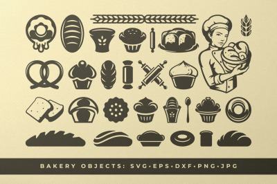 Bakery and pastry food silhouettes and icons bundle vector illustratio