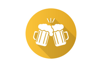 Toasting beer glasses. Flat design long shadow icon
