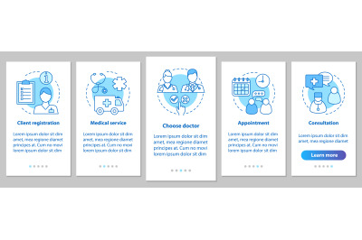 Medical service onboarding mobile app page screen with linear co