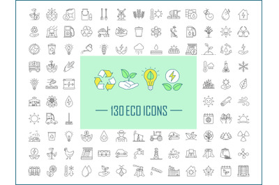 Ecology and nature care linear icons set