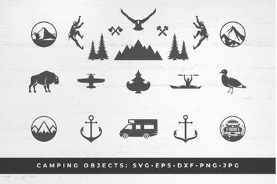 Camping and mountains vector printable clipart, SVG, PNG, DXF, Eps, Jpeg Cricut / Cut Files / Silhouette, Camper