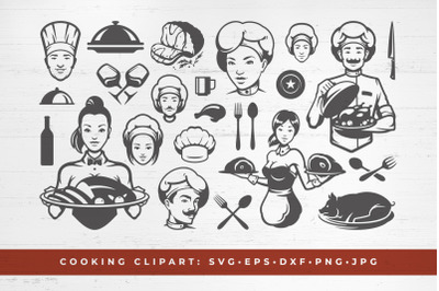 Food cooking silhouettes and restaurant icons set vector illustrations
