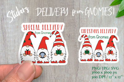 Christmas gnomes. Delivery Christmas stickers.