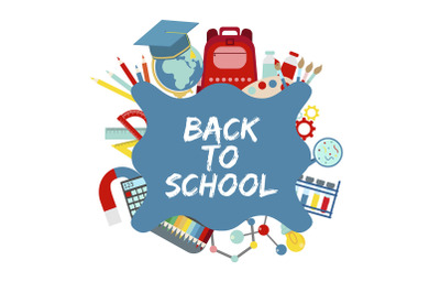Back to school vector banner with school supplies, education elements.