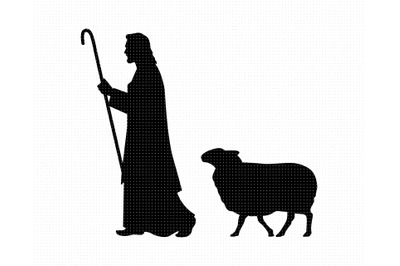 Jesus Christ with lamb svg, shepherd with sheep clipart, png, dxf