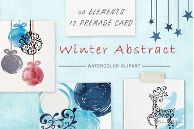Watercolor Winter Abstract Christmas Clipart