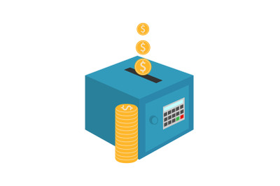 Safe for storing money. Volumetric vector illustration. Isolate on a w