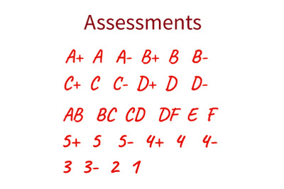 Flat vector illustration - assessments. School grades results in red o