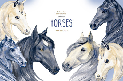 Watercolor horses clipart