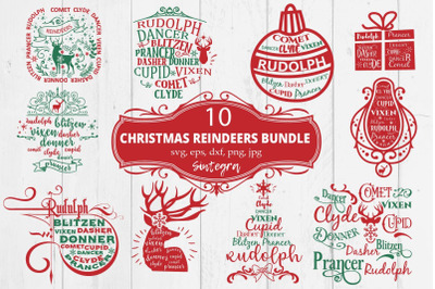 10 Reindeer Names Svg Bundle