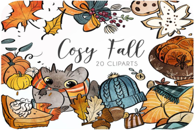 20 Fall watercolor clipart set  Fall pillows and pumpkin fall clipart