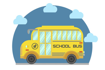 Yellow school bus isolated on white background. Vector flat illustrati