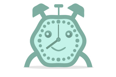 Alarm clock green color. Flat vector illustration on white background.