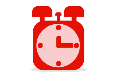 Flat vector illustration of red alarm clock on white background.