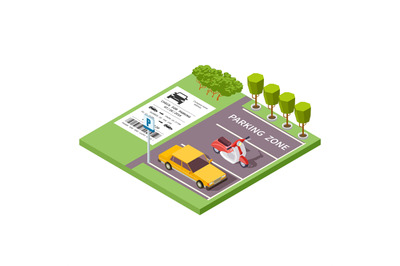 Isometric car parking zone vector illustration 3d