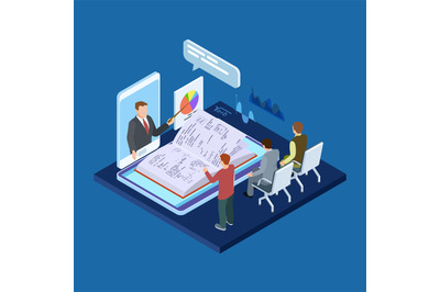 Online business training 3d isometric vector concept