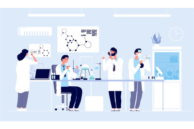 Scientists in lab. People in white coat&2C; chemical researchers with lab