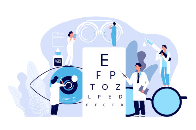 Ophthalmology concept. Ophthalmologist checks patient sight. Optical e