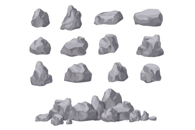 Cartoon stones. Rock stone isometric set. Granite boulders, natural bu