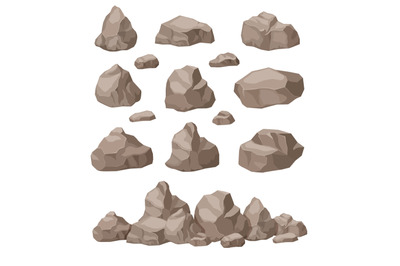 Rock stones. Cartoon stone isometric set. Granite boulders pile, natur