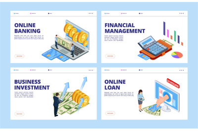 Financial landing page. Business and finance vector banners template,