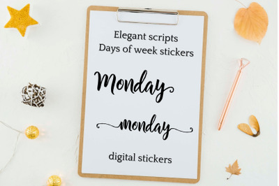 Black Days of the Week Script Stickers