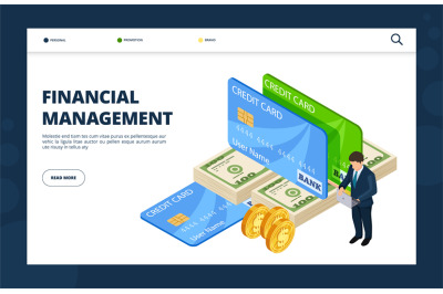 Financial management. Online banking, credit, finance landing page vec