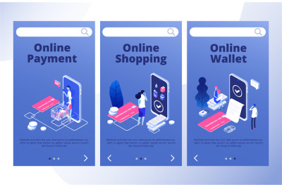 Online payments landing page. Mobile bank app vector banners template