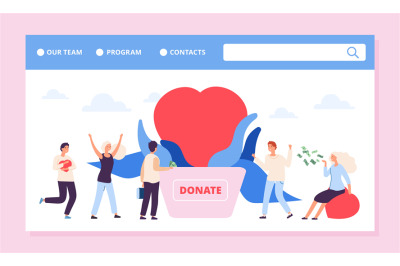 Philanthrophy landing page. Charity or donation vector banner template