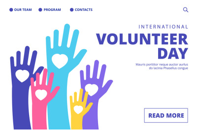 Volunteer day landing page. Vector volunteering banner template