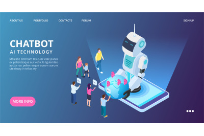 Chatbot landing page. Artificial intelligence vector web banner. Isome