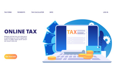 Online tax landing page. Vector digital tax form web banner template