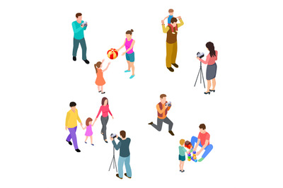 Family photo shoot. Isometric parents with children and professional p