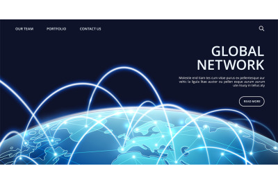 Global network landing page. Internet and global connection vector bac