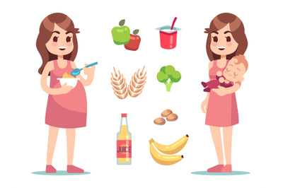 Pregnant woman diet. Vector pregnancy and maternity concept. Health di