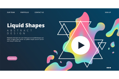 Liquid shapes web page. Colored dynamic style landing page. Vector scr