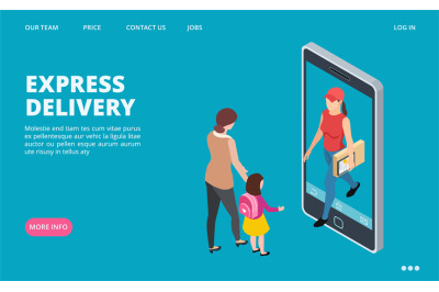 Express delivery isometric. Vector fast delivery landing page template