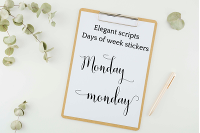 Black Days of the Week Script Stickers