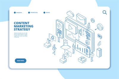 Content marketing landing page. Online contents creation specialist, v