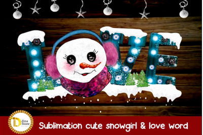 Sublimation christmas cute snowman with love marquee letter